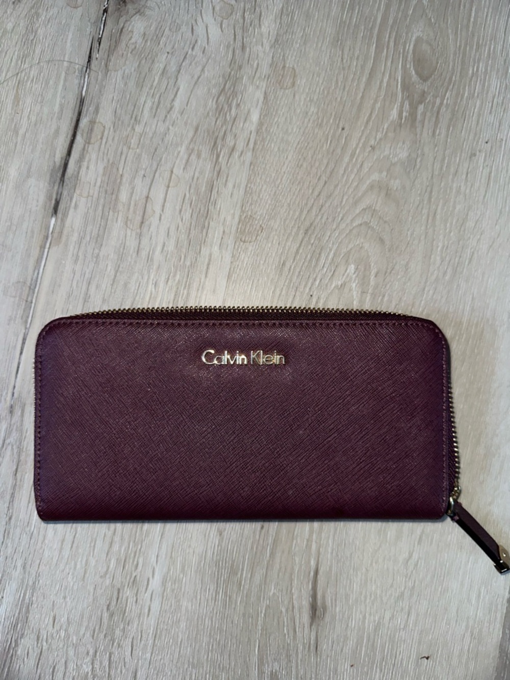 Calvin Klein Zip-Around Wallet in Deep Burgundy